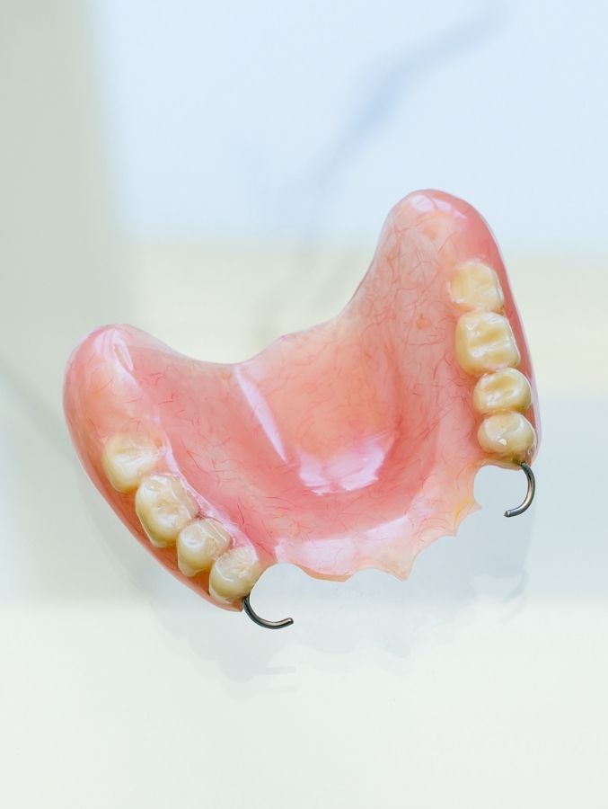 Close up of a partial denture in Cary