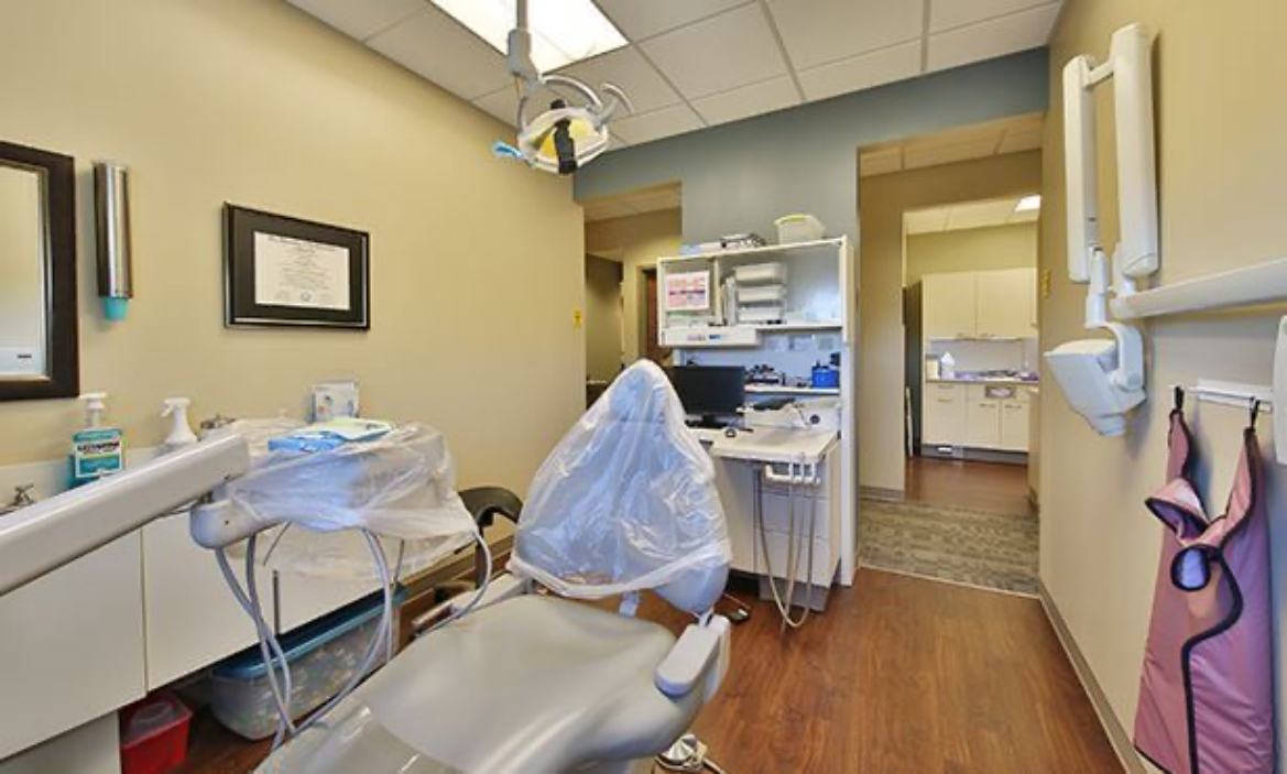 Empty dental exam chair